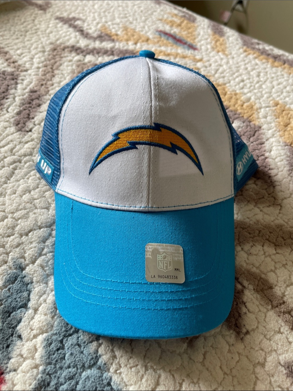 NFL White and Bright Blue Charger Logo Trucker Hat
